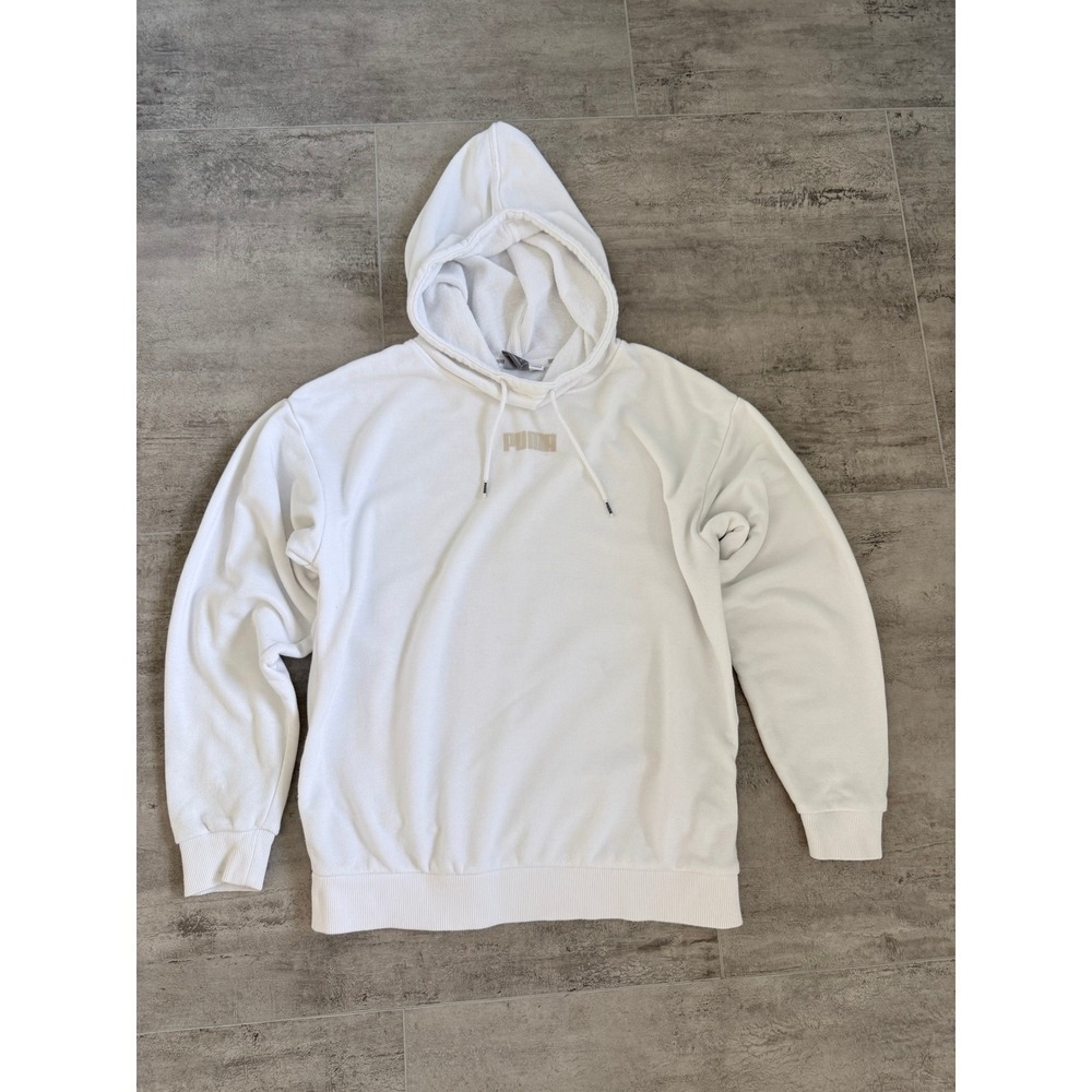 Puma Womens White Logo Hoodie Sweatshirt Casual Comfort Size XS - Picture 1 of 13